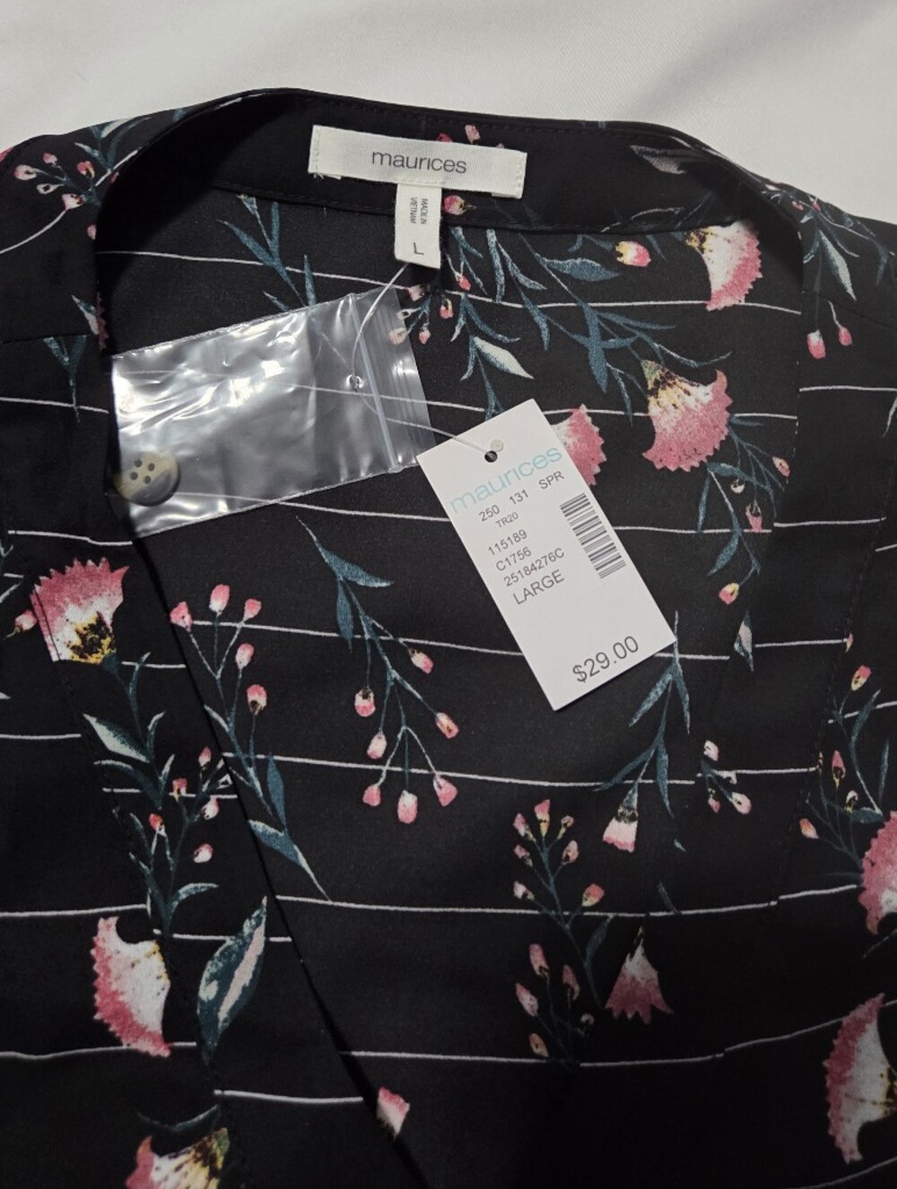 Maurices Black Blouse with Pink Floral Print